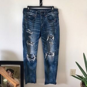 American Eagle Distressed Raw-Hem Tomgirl Jeans